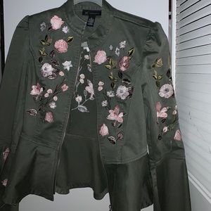 Floral Embroidered Olive Jacket
